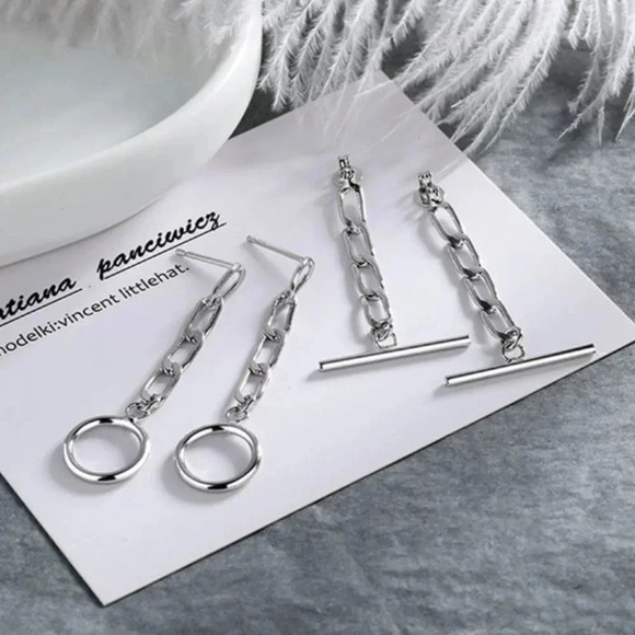 925 Sterling Silver Toggle Chain Drop Earrings Minimalist Curb Link Earrings - Picture 4 of 7